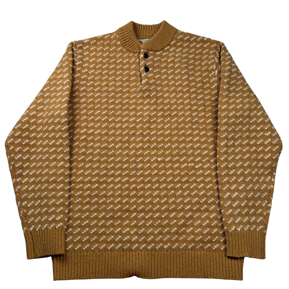LL Bean Birdseye Henley Sweater Mens Large Tall Rust Lambswool 524197 Jordan